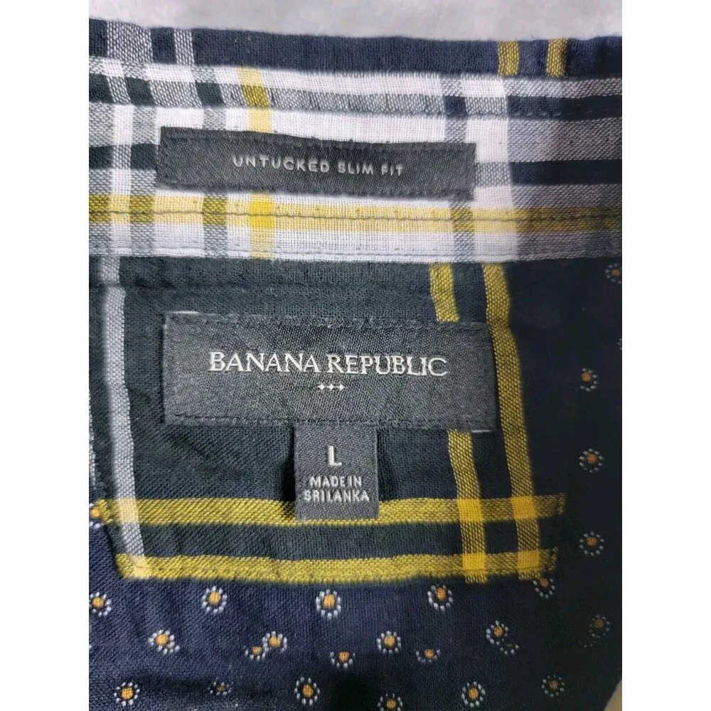 Banana Republic Men's Plaid Untucked Slim Fit lined long sleeve soft shirt Large
